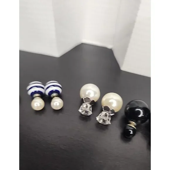 Vintage earrings lot 4 pairs stud / drop faux pearl red coral crystal jewelry - Picture 7 of 8